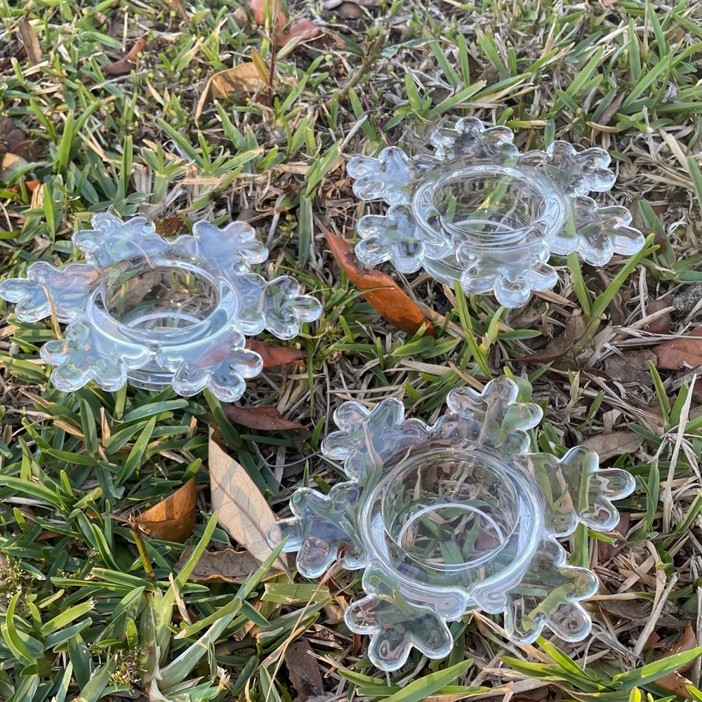 Crate & Barrel glass Snowflake Candle Holders votive tea lights Christmas